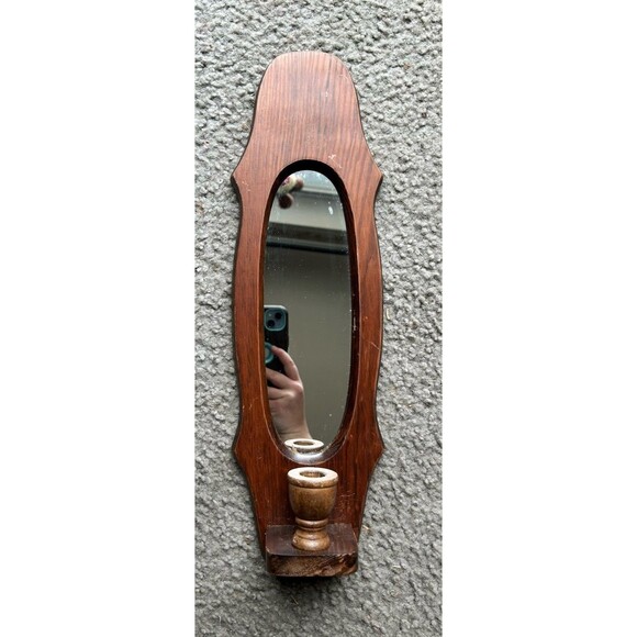 Wooden Other - VTG Wooden Wall Sconce W/ Mirror Candlestick Holder Cottage Core Country Decor